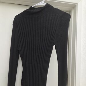 White House Black Market Black Ribbed Mock-Neck Sweater
